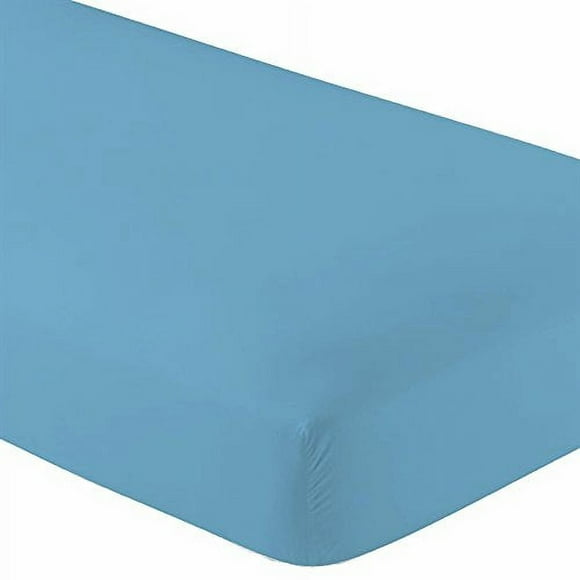 Twin Extra Long Light Blue Fitted Sheet Only - Soft & Comfy 100% Pure Natural Cotton - Deep Pockets - by Crescent Bedding (Twin XL, Light Blue)