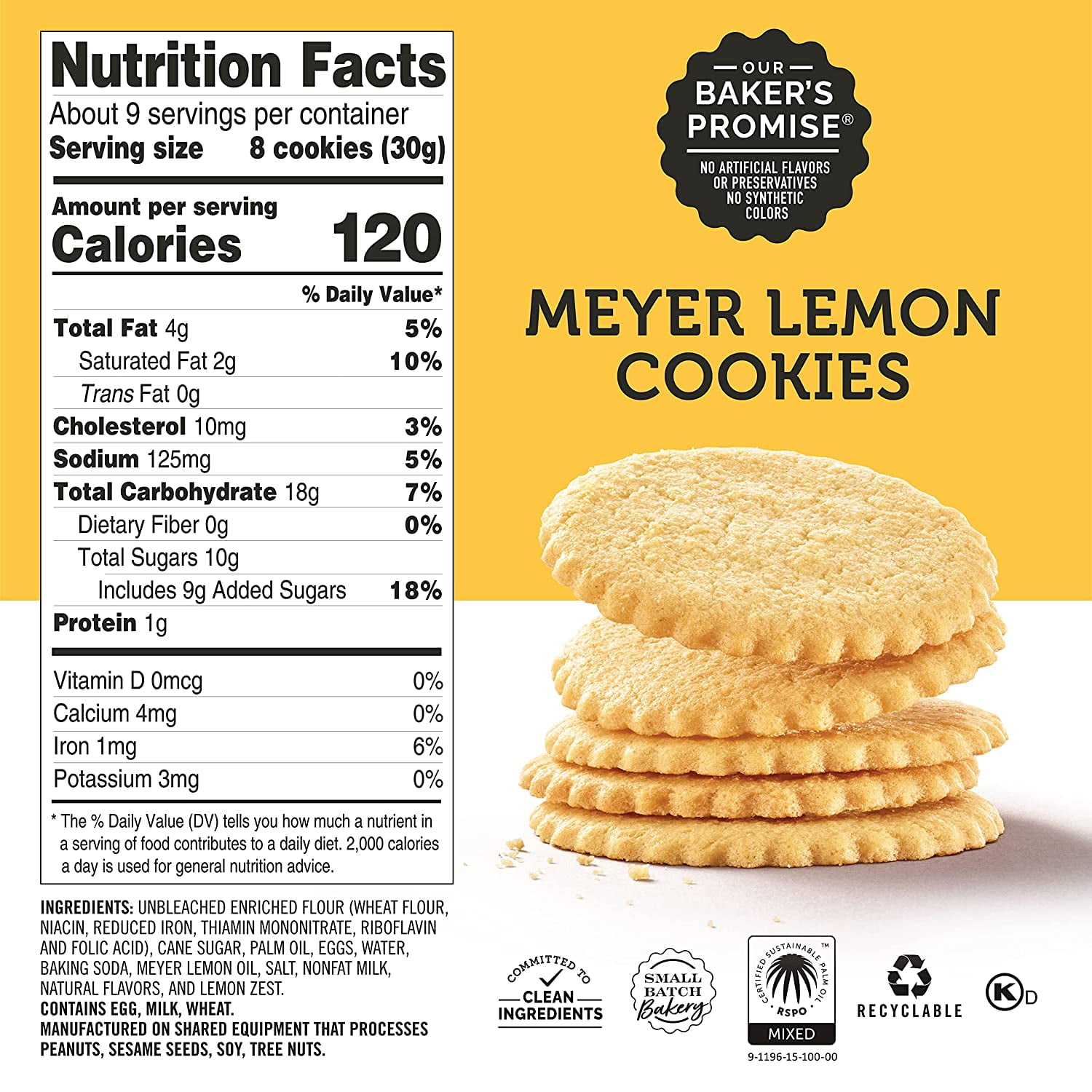 Pack of 6, Dewey's Bakery Meyer Lemon Cookie Thins, 9 oz