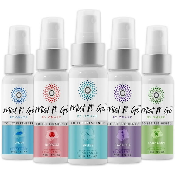 MIST N' GO by OMAZE Refresh Toilet Spray | Bathroom Spray Odor Eliminator | Toilet Smell Eliminator Deodorizer 5 Pack 2 fl Oz