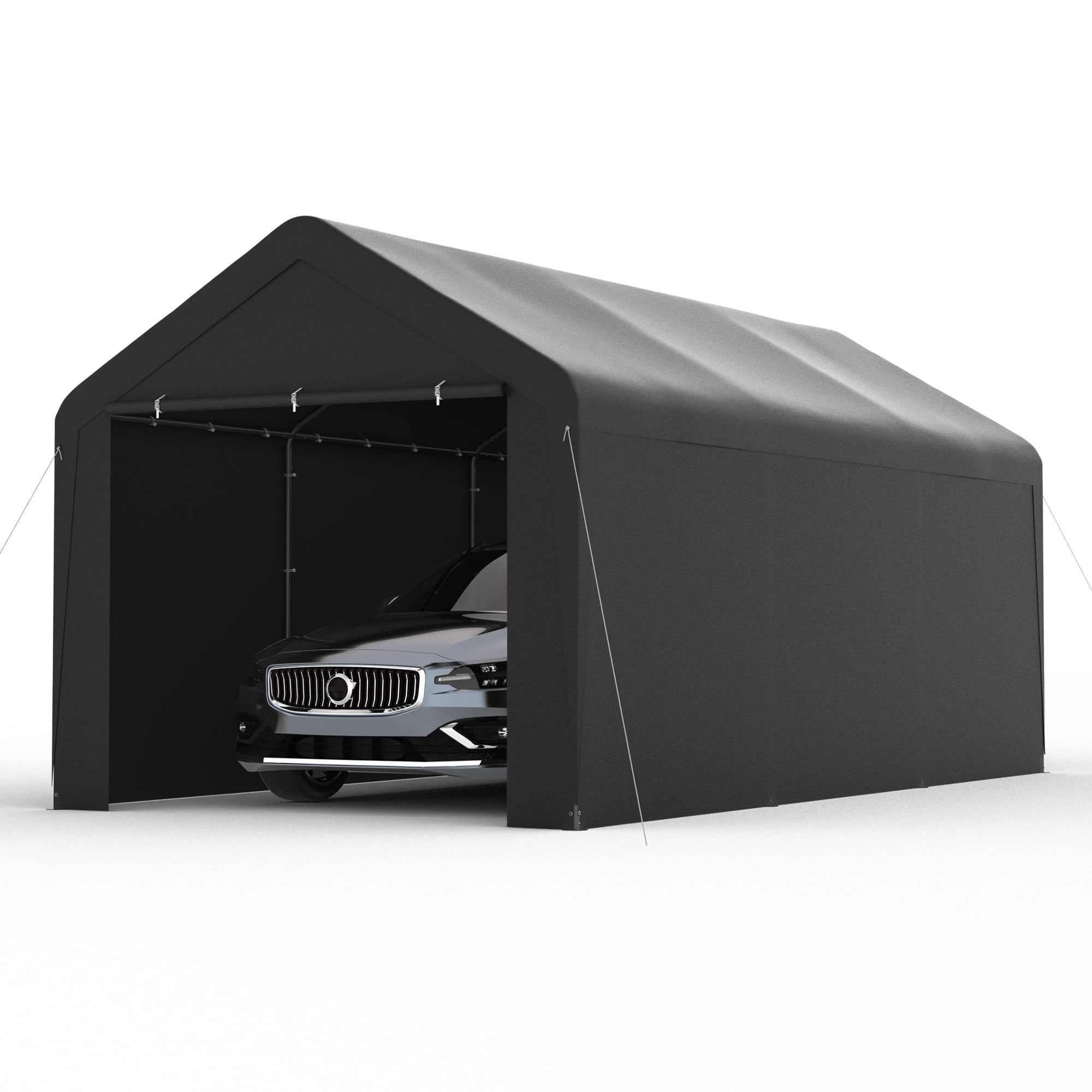 GOJOOASIS 10' x 20' Heavy Duty Carport Storage Shelter Car Canopy Tent with Side Walls, Black