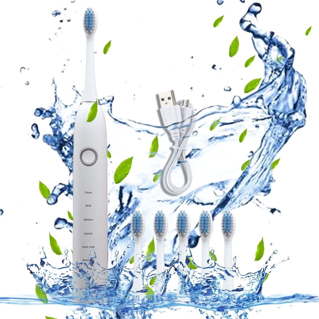 Xihbxyly Cepillo de Dientes Eléctrico, 6 Cabezales, 6 Modos de Limpieza, Resistencia Al Agua Ipx7, Batería de Larga Duración, Carga Rápida, Limpieza Profunda y Suave, Temporizador Inteligente, Cerdas