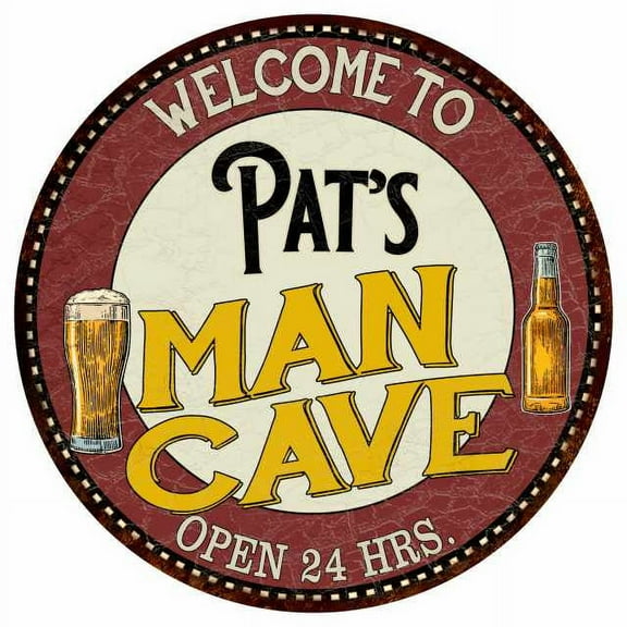 Pat's Man Cave 14" Round Metal Sign Kitchen Bar Wall Decor 100140035022