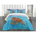 thumbnail image 3 of Ambesonne Turtle Quilted Bedspread Set 3 Pcs, Chelonia Water Surface, Queen Size, Violet Blue Pale Brown, 3 of 5
