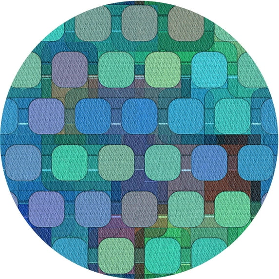 Ahgly Company Indoor Round Patterned Dark Turquoise Green Area Rugs, 4' Round