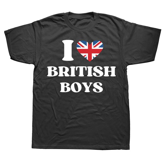 Camisetas divertidas con texto "I Love British Boys" en algodón con gráfico "I Red Heart British Boys Britain United Kingdom Gifts Summer Tee Men"