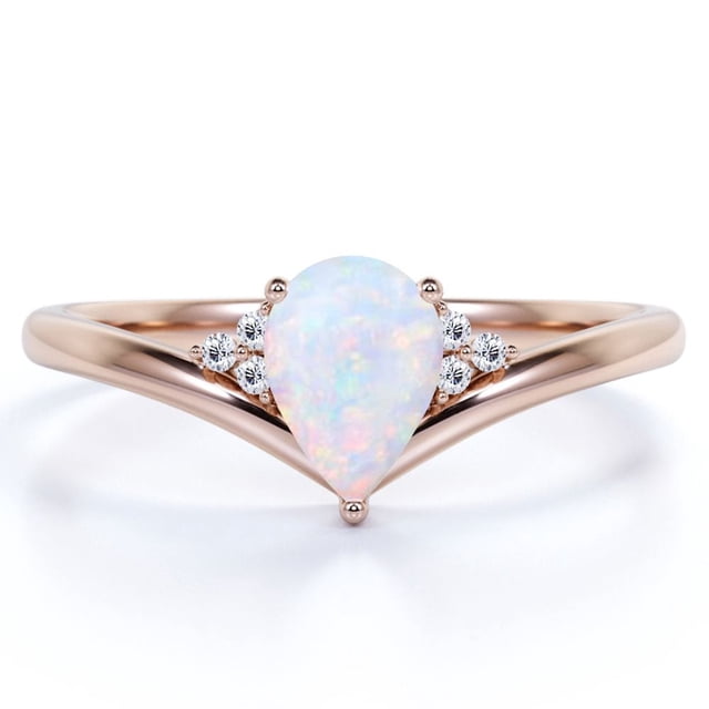 JeenMata Anillo de Compromiso con Ópalo de Fuego Azul en Forma de Lágrima y Moissanita de 0,80 TCW en Oro Rosa de 18 K sobre Plata