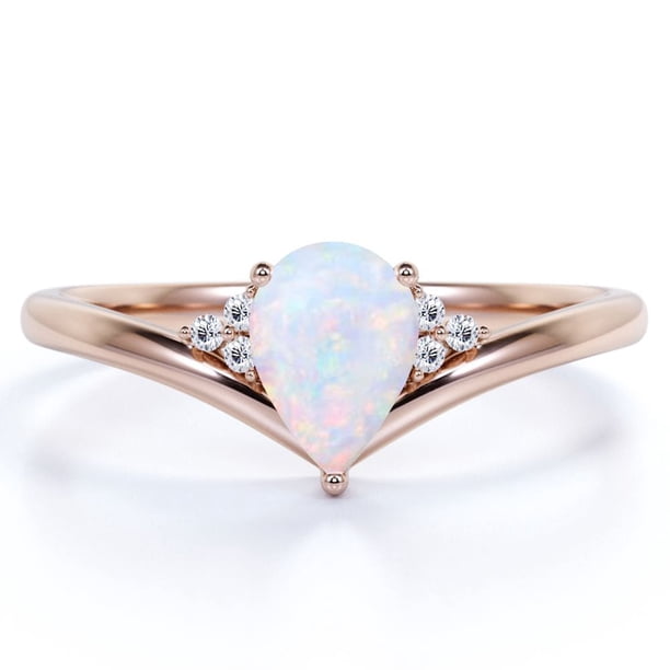 JeenMata Anillo de Compromiso con Ópalo de Fuego Azul en Forma de Lágrima y Moissanita de 0,80 TCW en Oro Rosa de 18 K sobre Plata