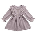 thumbnail image 3 of ZAXARRA Autumn Clothes, Solid-Color O-Neck Flower Long-Sleeves Ruffle Dress, 3 of 6
