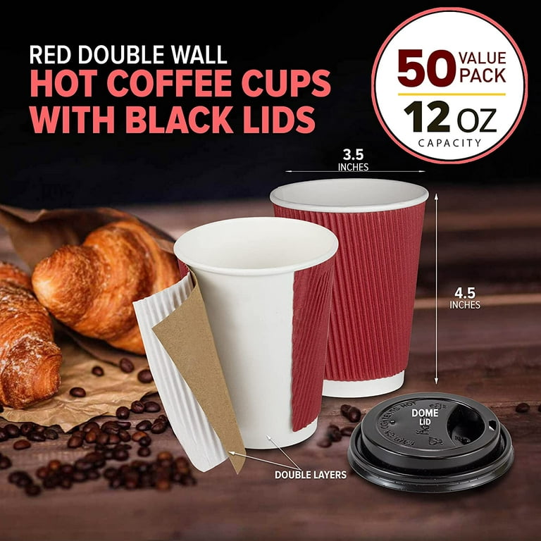 50 Pack] Disposable Coffee Cups with Lids - 12 oz Kraft Brown Double Wall  Insulated Coffee Cups with Black Dome Lid - Kraft Reusable Coffee Cups with  Lids - To Go Chocolate