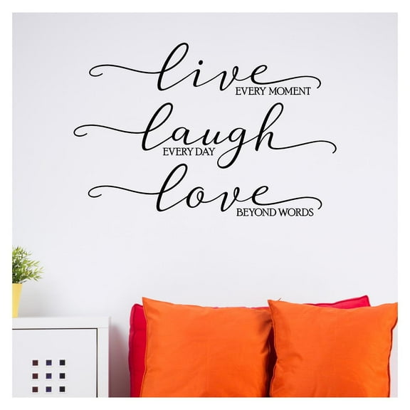 Live Every Moment, Laugh Everyday, Love Beyond Words Vinyl Lettering Wall Decal Sticker (16.5"H x 25"W, Black)
