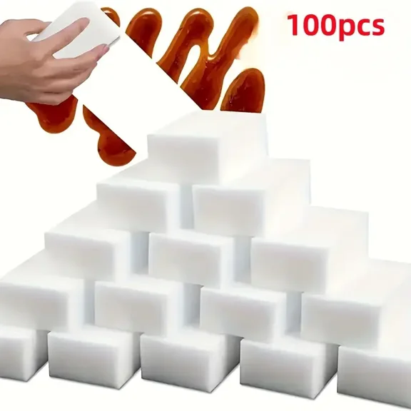 100-Pack Multi-Purpose Magic Cleaning Eraser Sponges, Melamine Foam Pads for Kitchen, Car Interior, Bathroom, Shoes – Versatile Stain and Dirt Remover for Household Cleaning Tools