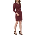 thumbnail image 4 of Allegra K Women's Elegant V Neck Sheer Contrast Button Decor A-Line Dress, 4 of 5