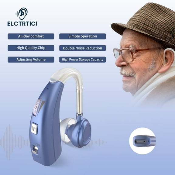 ELCTRTICI Hearing Aids for Seniors, Rechargeable Hearing Aid With Noise Cancelling and Volume Control,2 Frequency Modes,VHP-1303 Single,Blue