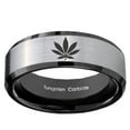 thumbnail image 2 of Tungsten Leaf 8mm Brushed Gray Beveled Edges Black Polished Men Ring, 2 of 2