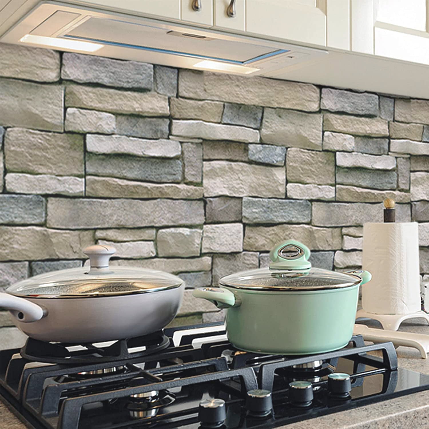 (4 pack) UMIGGEE Brown Stone Brick Wallpaper 17.7" x 118" Peel and Stick Stone Self-Adhesive Removable Vinyl Wallpaper Faux 3D Stone Look Brick Shelf Paper