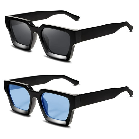 Thick Rectangle Sunglasses Women Men Retro Square Chunky Shades 90s Glasses