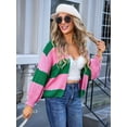 thumbnail image 6 of Womens 2025 Long Sleeve Fall Cropped Cardigan Sweaters Color Block Open Front Casual Loose Knit Outwear Pink L, 6 of 8