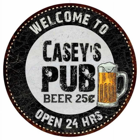 Casey's Pub 14" Round Metal Sign Beer Bar Black Wall Decor Gift 100140039137