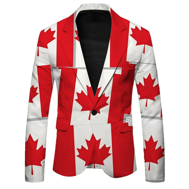 WILLBEST Men's Casual Suit Jacket with Canadian Maple Lightweight Comfortable Stylish for Spring Summer Fall Daily Wear XL a-Red