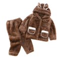 thumbnail image 3 of Toddler Girl Summer Pajamas Soft Flannel Hooded Long Sleeve Top and Pants Winter Warm Homewear Set Baby Girl Clothes Coffee 18-24 Months, 3 of 6
