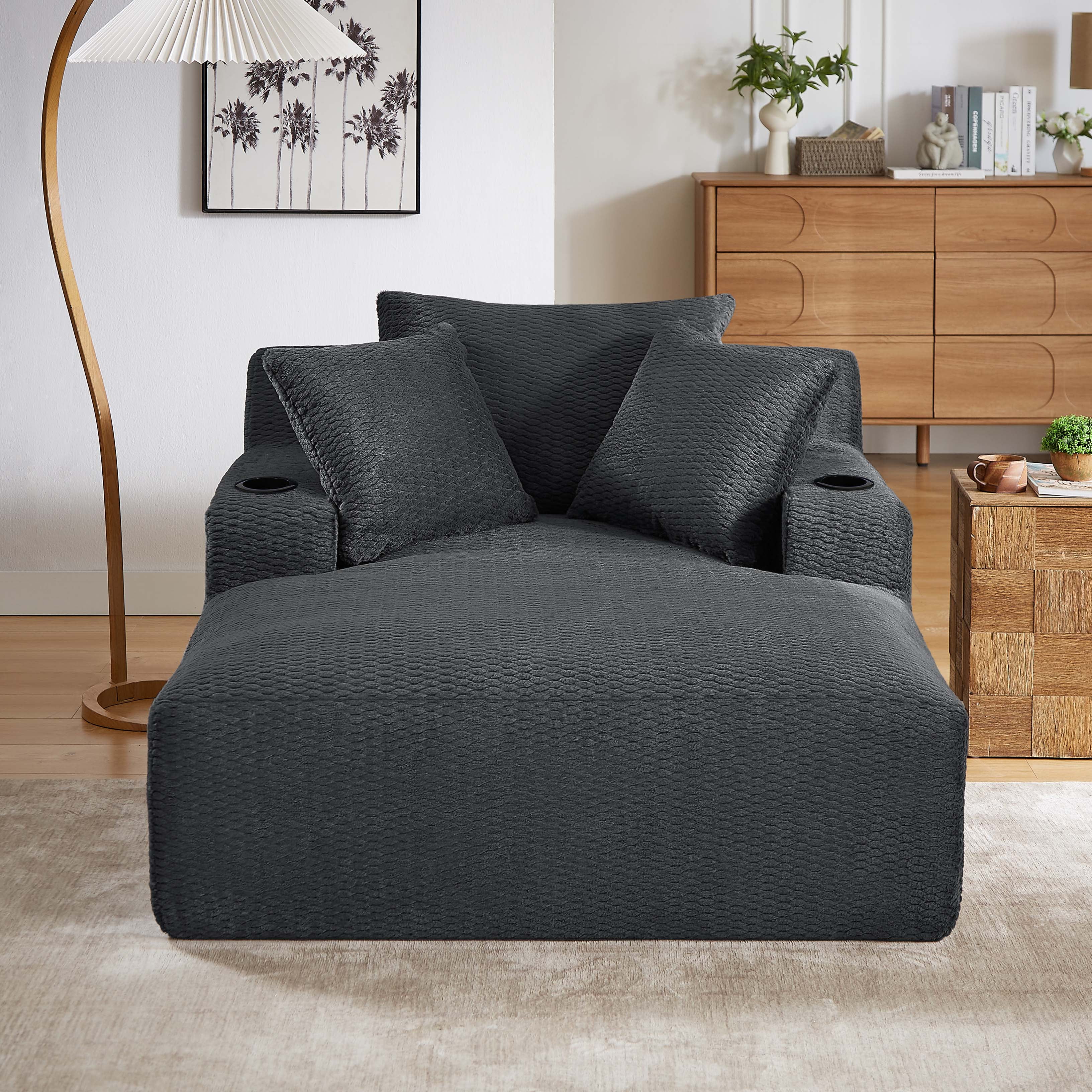 Miniyam 66" x 49" Indoor Oversized Chaise Lounge Compression Chair No Assembly Required, Comfy Sleeper Sofa for Living Room, Office, Dark Grey