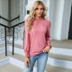 thumbnail image 5 of Camiseta Holgada Informal de Larga con Cuello Redondo para Mujer, Color Liso, con Encaje y Mangas Farol, para Otoño e Invierno Rosa L, 5 of 10