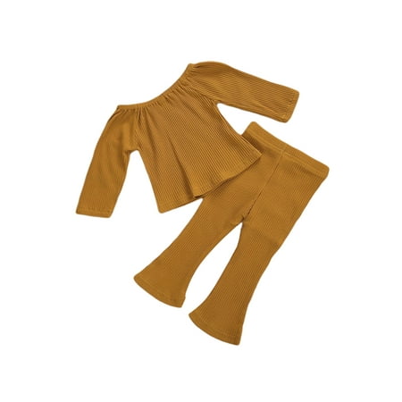 

Listenwind 2Pcs Baby Long Sleeve Round Neck Top + High Waist Elastic Flare Pants Set
