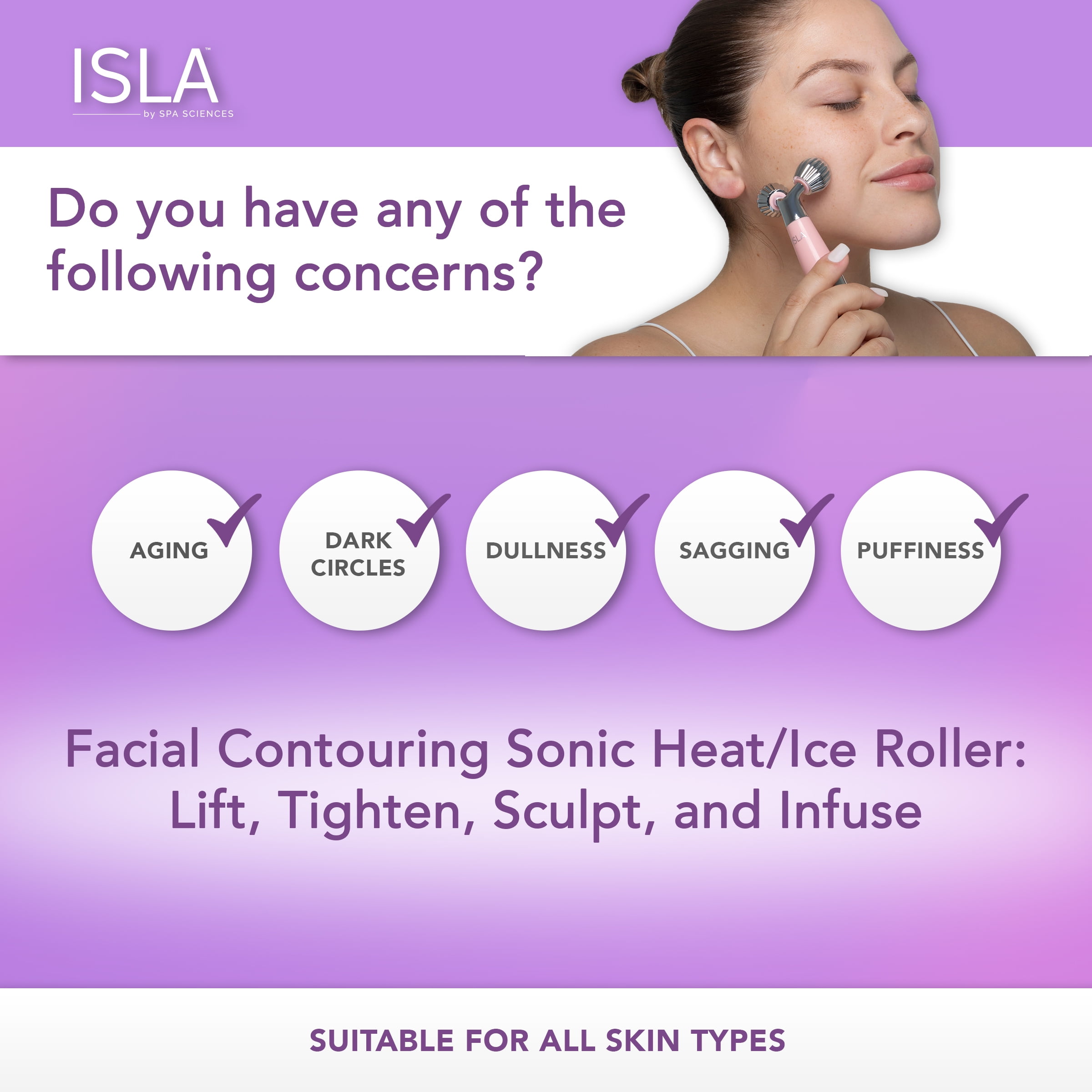 Spa Sciences ISLA Sonic Ice & Heat Contouring Roller, Stainless Steel for Face & Neck, Reduces Puffiness, Fine Lines, and Wrinkles, Suitable for All Skin Types, For Anti-Aging & Skin Rejuvenation