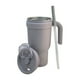 thumbnail image 5 of Termo Doble Pared Acero Inoxidable Exterior e Interior, Vaso Térmico con Tapa Doble y Popote Plástico con Silicona y Asa Ergonómica, Capacidad 900 ml, Gris, 5 of 8