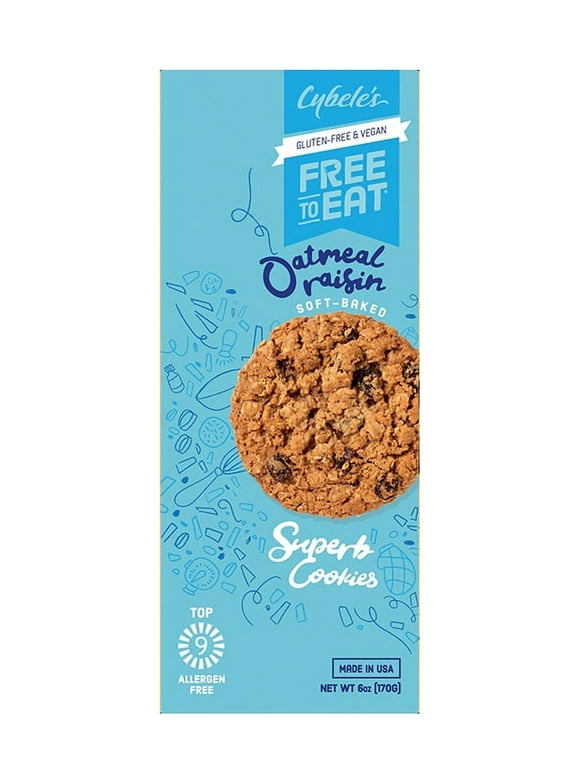 Cybeles Free to Eat, Gluten-Free & Vegan, Soft-Baked, Oatmeal Raisin Cookies, 6oz, 12 Count