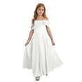 thumbnail image 1 of Yanarno Kids Girls Off Shoulder Chiffon Party Dress with 3D Flower Applique A Line Ruched Gown for Birthday Ivory 6, 1 of 7