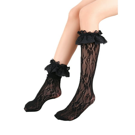 Girl's Knee High Socks, Sweet Lolita Style Frilly Lace Patterned Loose ...