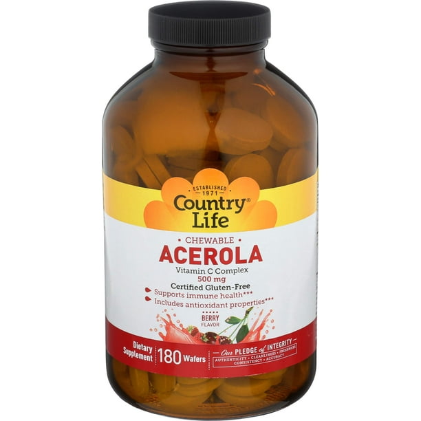 Country Life Acerola 500mg Chewable Vitamin C Complex Natural Antioxidants Citrus Bioflavonoids For Powerful Immune Health Support Gluten Free Vegan Berry Flavor 90 Wafers Walmart Com Walmart Com Country Life Acerola 500mg Chewable Vitamin C Complex Natural Antioxidants Citrus Bioflavonoids For Powerful Immune Health Support Gluten Free Vegan Berry Flavor 90 Wafers Walmart Com Walmart Com
