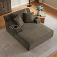 thumbnail image 3 of Oversized Chaise Lounge Chair Indoor, Comfy Deep Seat Sleeper Cloud Couch with 2 Cup Holder & Throw Pillow, Faux Fur Upholstered Deep Seat Accent Chair for Living Room & Office, No Assembly Required, 3 of 9