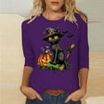 thumbnail image 2 of VKOYWKM Women Halloween Tops 3/4 Sleeve Fall Tops Black Cat Print T Shirts Party Top Loose Fit Crew Neck Three Quarter Length Blouse Tunic Tops, 2 of 6