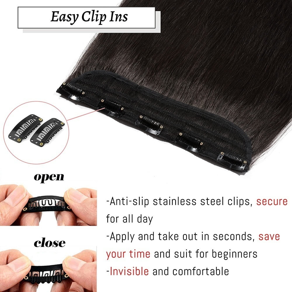 Clip in Human Hair Extensions One Piece Clip Ins Straight Hair Extensions 10-26 Inch Natural Black Remy Hair Piece Extensions with 5 Clips
