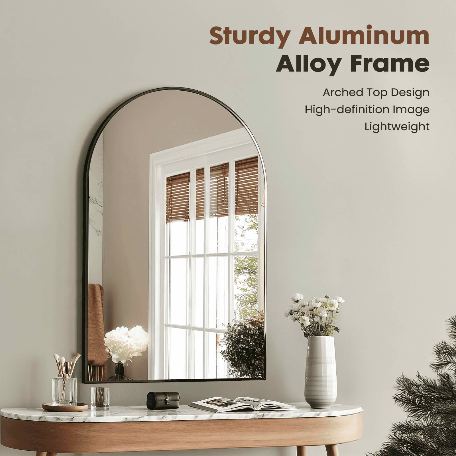 MAYEERTY 30"x20" Arched Bathroom Wall Mirror, Metal Frame, Bedroom Entryway Living Room，Black
