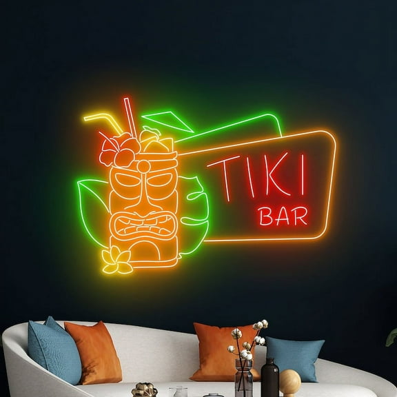 Handmadetneonsign Tiki Bar Neon Sign, Bar Tiki LED Light, Cocktails Tiki Neon Light, Cocktail Tiki