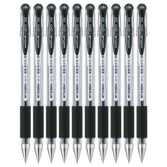 Pack of 2 Black Medium 0.7mm Pens Uni-Ball Signo Gel Grip Rollerball UM151 