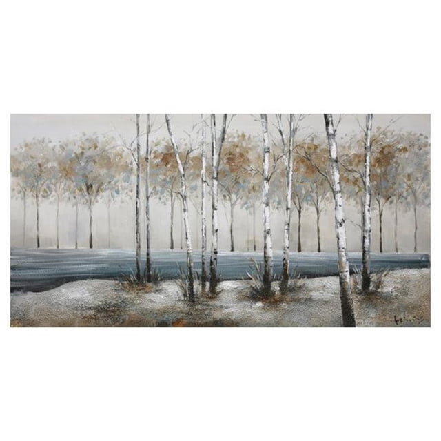 Birch Alley Peint à la Main sur Toile, Multicolore
