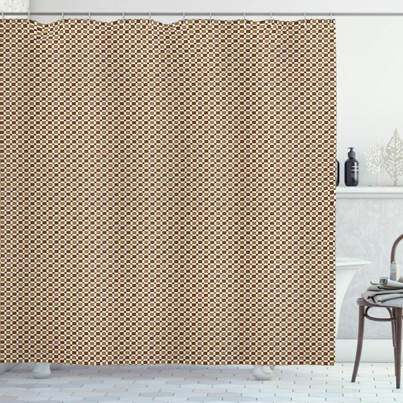Earth Tones Shower Curtain, Tile Mosaic of Big and Small Squares in Different Brown Shades Print, Fabric Bathroom Set with Hooks, 69W X 75L Inches Long, Brown and Pale Brown, by Ambesonne