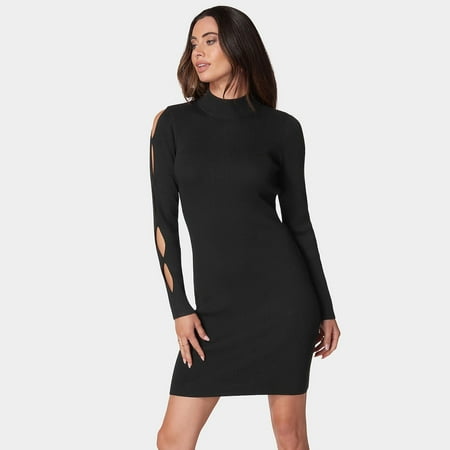 Women's bebe Cutout Sleeve Mini Sweater Dress Color: Mediumwash Size: LARGE