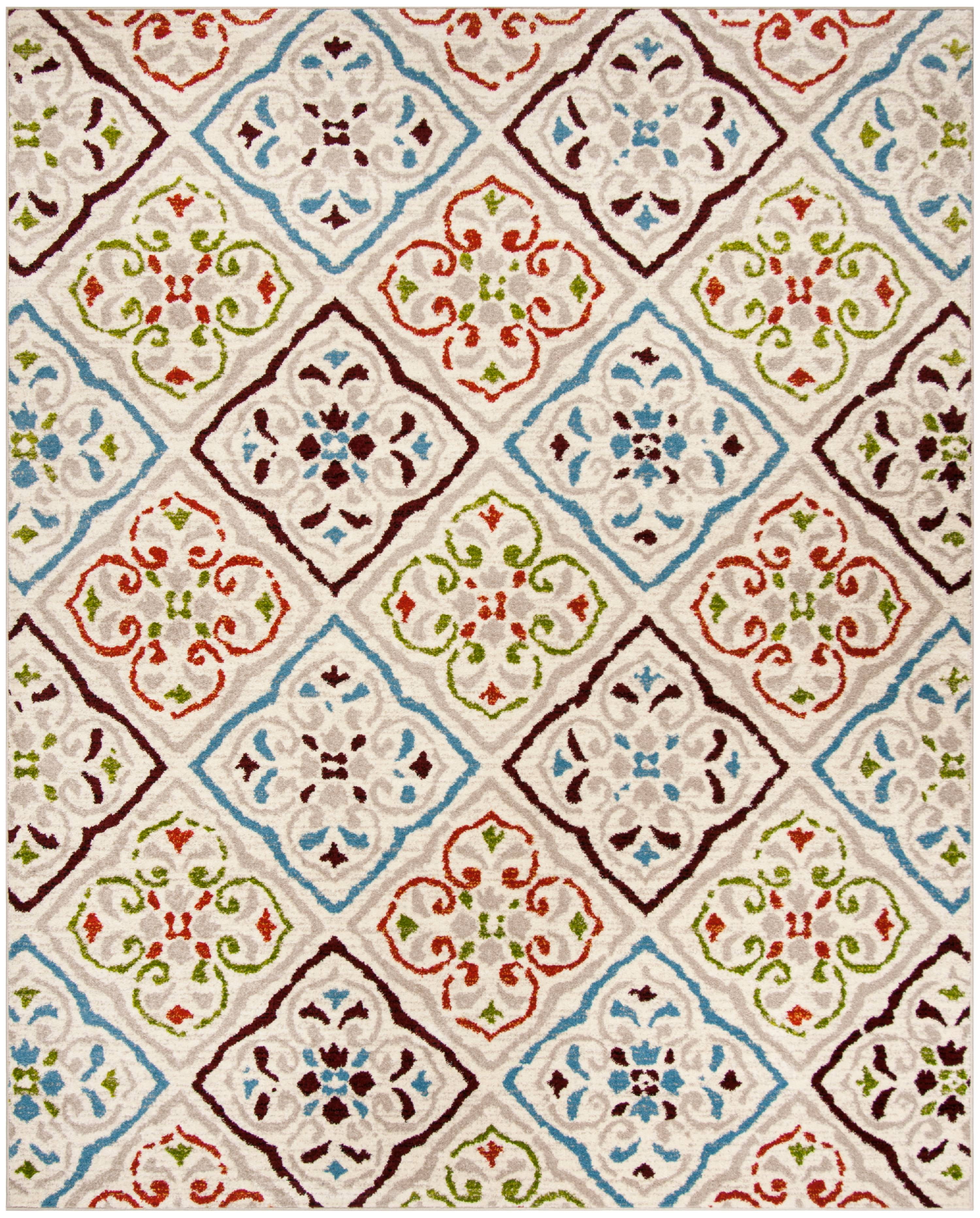 SAFAVIEH Sagamore Jenessa Geometric Medallion Area Rug, Light Grey/Terracotta, 8' x 10'