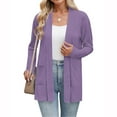 thumbnail image 3 of Evdexr Long Cardigan for Womens Open Front Lightweight Shrugs Solid Color Long Sleeve Cardigan Sweaters Summer Thin Flowy Knit Cover Ups with Pockets Purple 2XL, 3 of 4