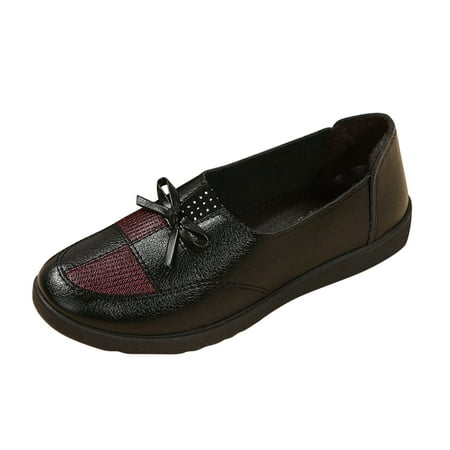 

KI-8jcuD Office Shoes Women Ladies Fashion Color Matching Leather Bow Shallow Flat Sole Comfortable Casual Single Shoes Business Wedges Women Womens Low Heel Shoes Casual Casual Dress Shoes For Wome