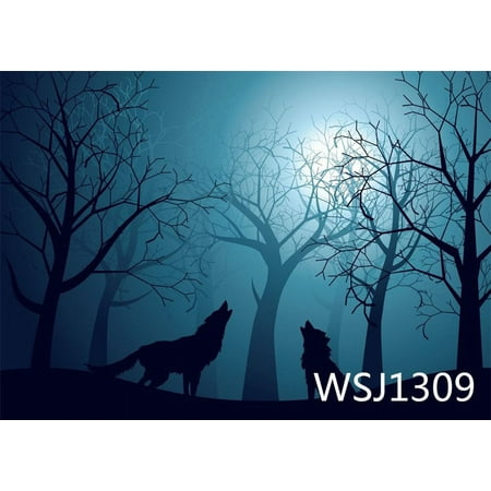 Image of MOHome 7x5ft Roaring Wolf Halloween Photo Backdrop Studio Photography Backdrop Background Studio Props