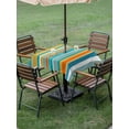 thumbnail image 4 of Outdoor Tablecloths with Umbrella Hole & Zipper, Blue Teal Orange Striped 60x60 Inch Square Tablecloths, Farmhouse Stripe Waterproof Table Cloth, Patio/Pool/Picnic Table Covers, 4 of 8