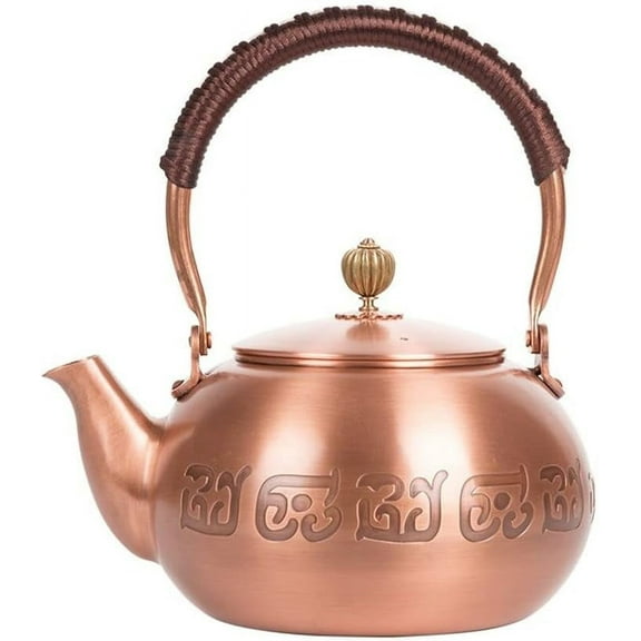 Thick Pure Copper Kettle with Gold Handle 1.2L (40oz), Pure Copper Tea Pot, Kung Fu Kettle, Boiling Kettle, Japanese Style Copper Pot