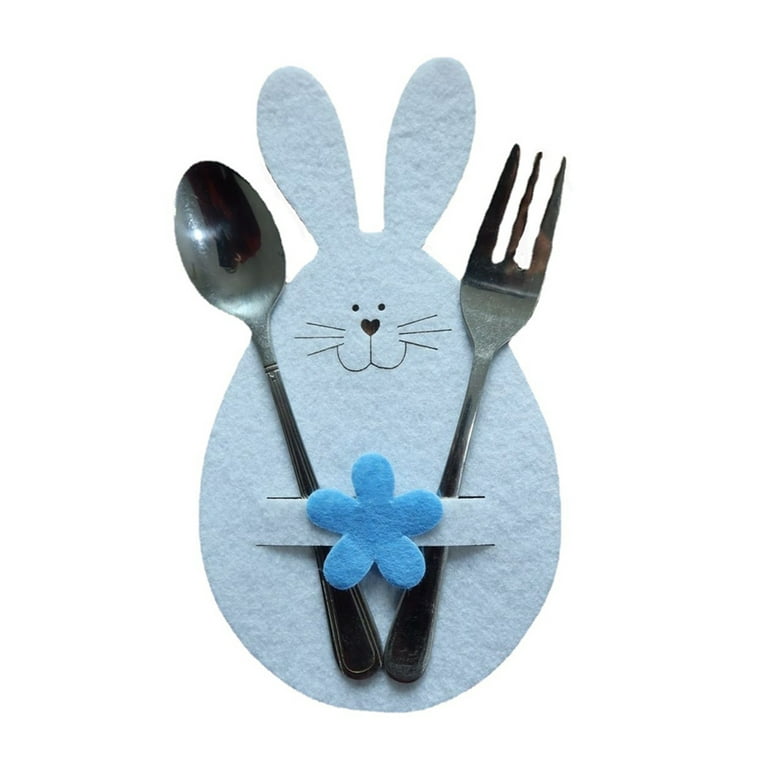 GENEMA 4pcs Easter Bunny Cutlery Storage Bag Pocket Fork Knife Cutlery  Holder Tableware Pouch Cover Dinning Table Decor 