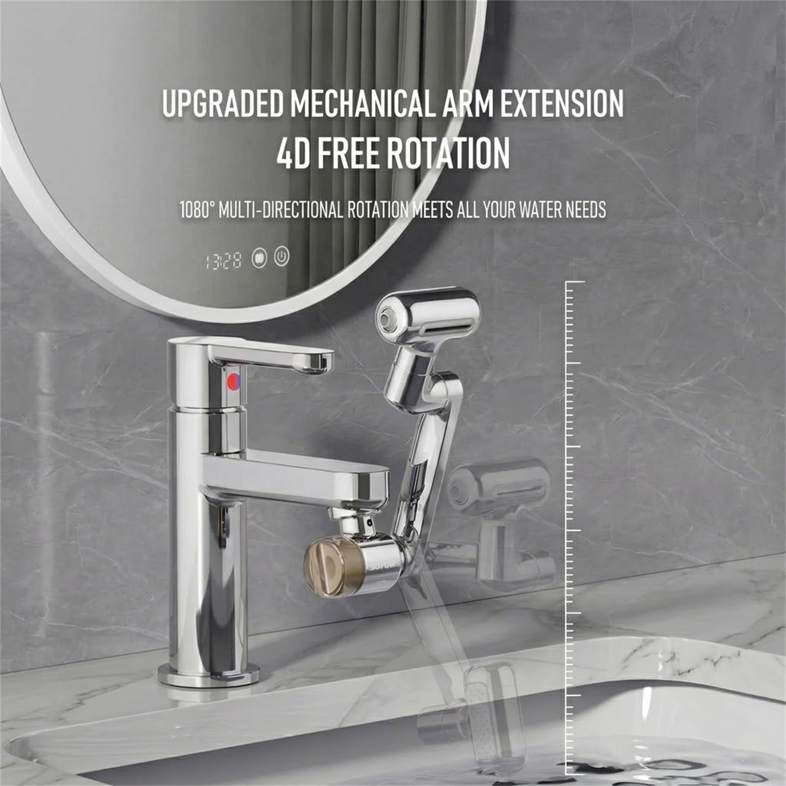 1080° Rotating Faucet Extender with Upward Facial Mist, 4 Water Modes & Built-In Filter, Brass Robotic Arm Aerator Attachment, Adjustable Sink Sprayer for Kitchen Bathroom